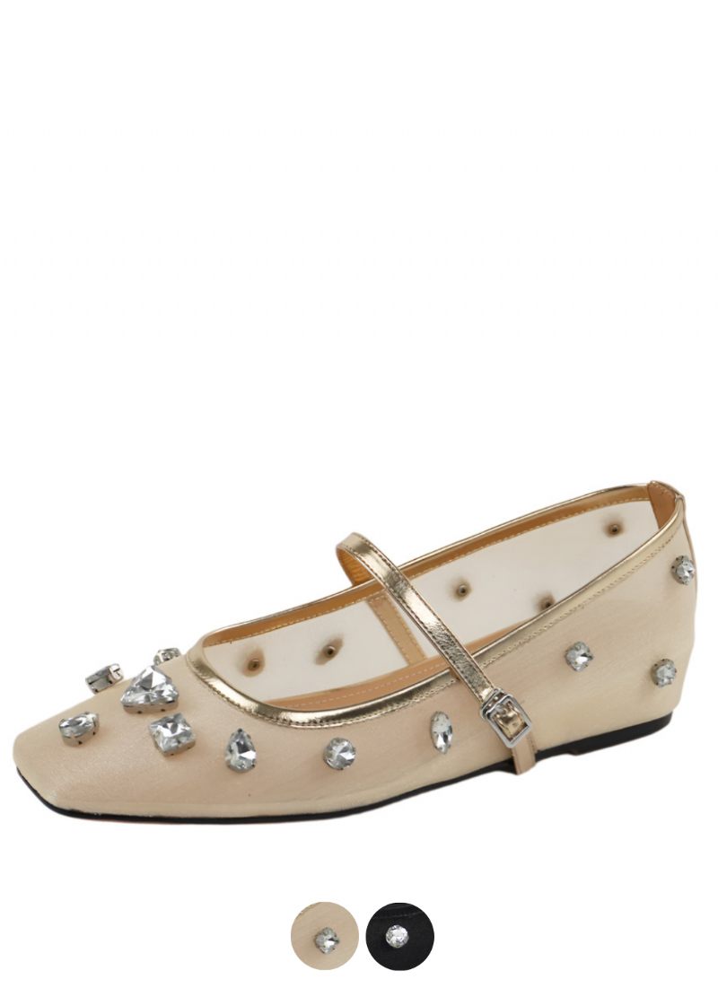 Liria Dam Mesh Rhinestones Lågklackade Comfort Flats