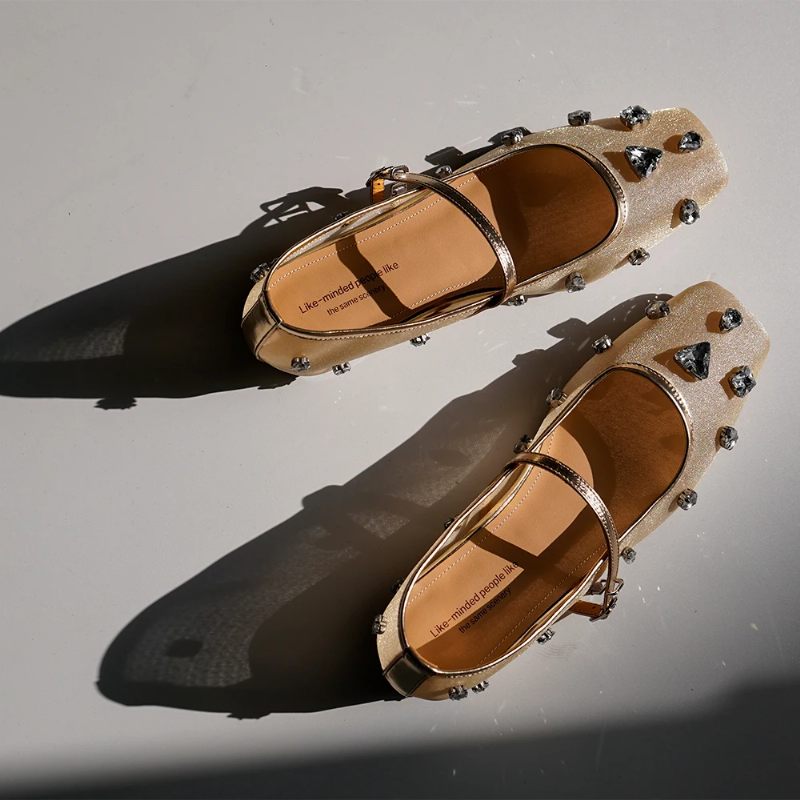 Liria Dam Mesh Rhinestones Lågklackade Comfort Flats - Guld