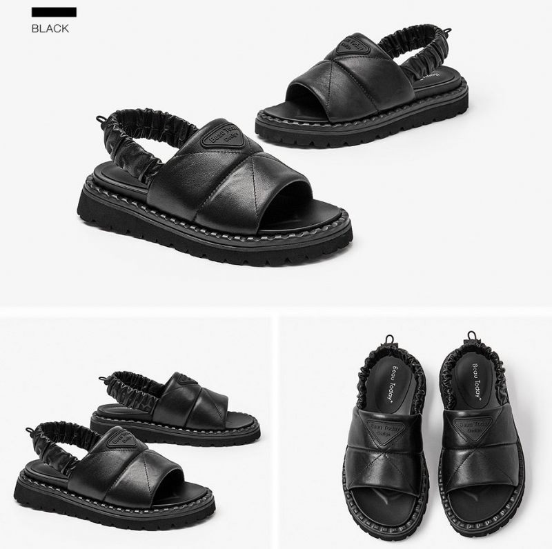 Litcy Sandal Med Elastiskt Band I Läder För Kvinnor - Beige