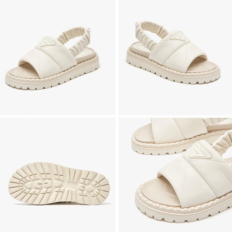 Litcy Sandal Med Elastiskt Band I Läder För Kvinnor - Beige
