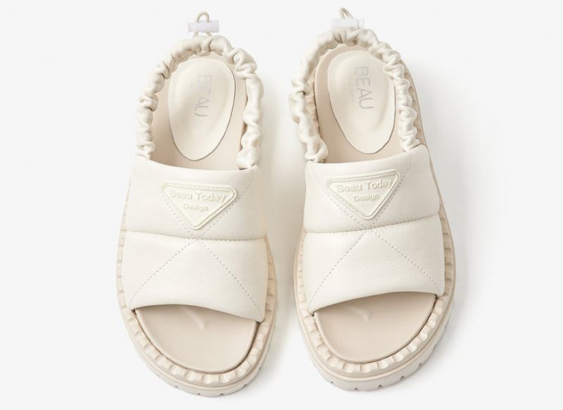 Litcy Sandal Med Elastiskt Band I Läder För Kvinnor - Beige