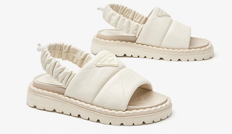 Litcy Sandal Med Elastiskt Band I Läder För Kvinnor - Beige