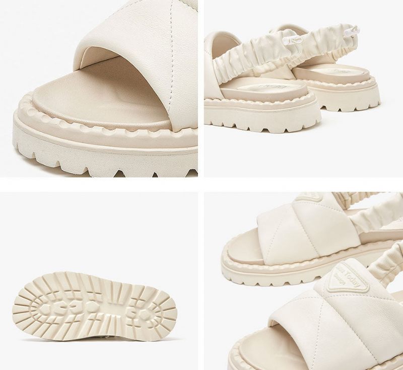 Litcy Sandal Med Elastiskt Band I Läder För Kvinnor - Beige