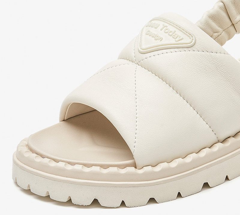 Litcy Sandal Med Elastiskt Band I Läder För Kvinnor - Beige