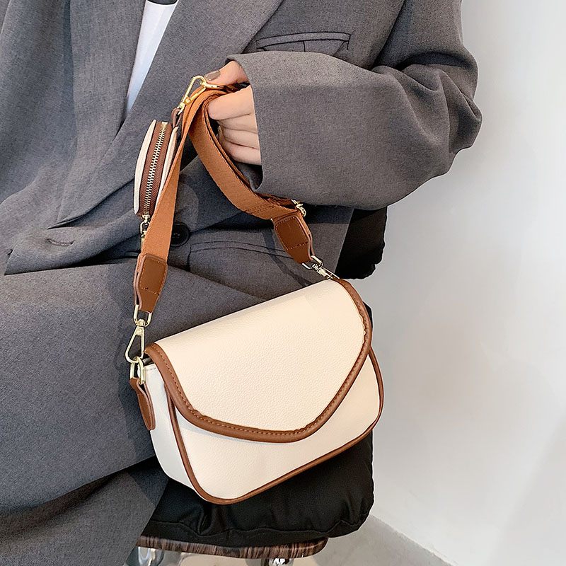 Livlig Designhandväska I Läder I - Beige med Brun