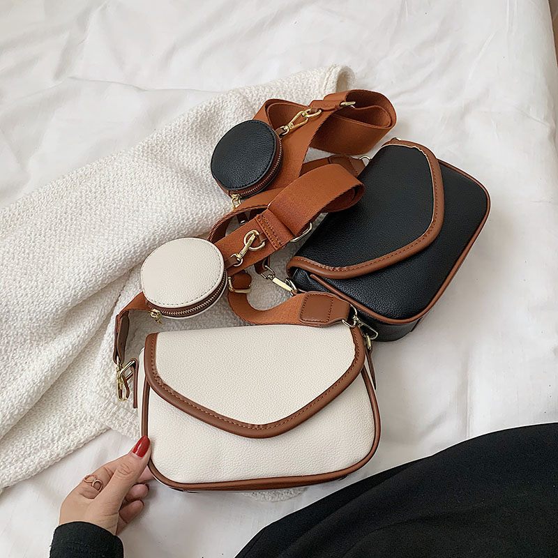 Livlig Designhandväska I Läder I - Beige med Brun