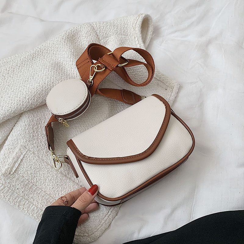 Livlig Designhandväska I Läder I - Beige med Brun