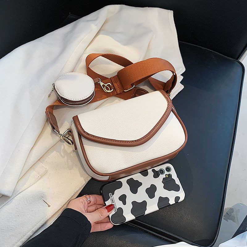 Livlig Designhandväska I Läder I - Beige med Brun