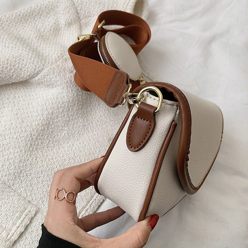 Livlig Designhandväska I Läder I - Beige med Brun