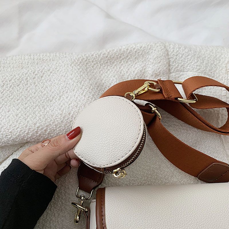 Livlig Designhandväska I Läder I - Beige med Brun