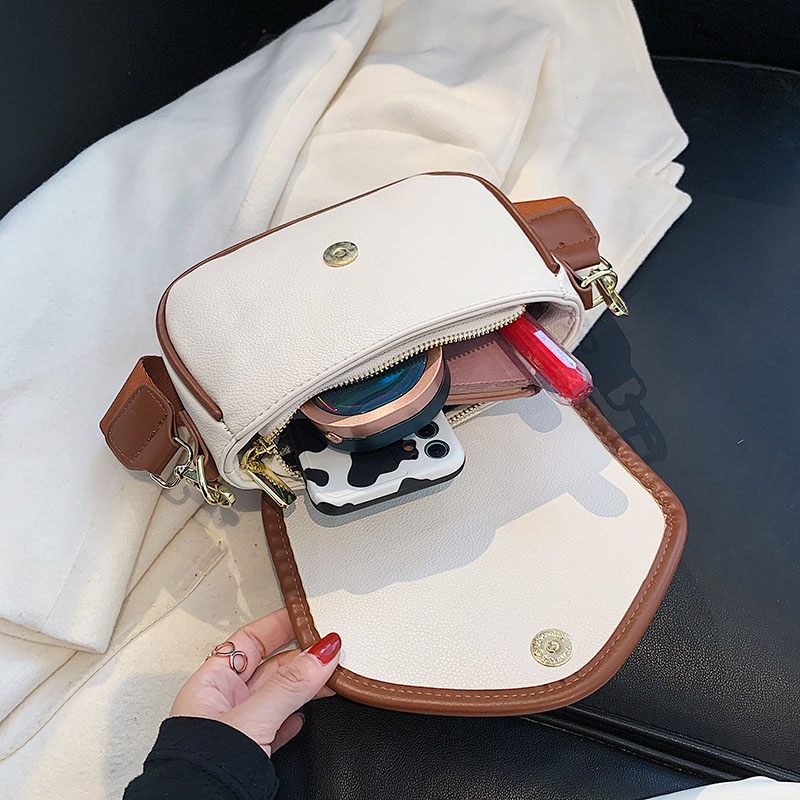 Livlig Designhandväska I Läder I - Beige med Brun