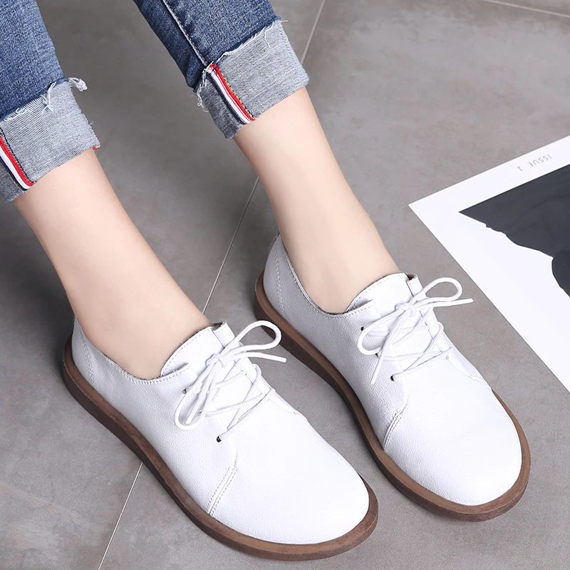 Lizzy Läderskor För Läder Från Oxfords Platta Skor - Beige