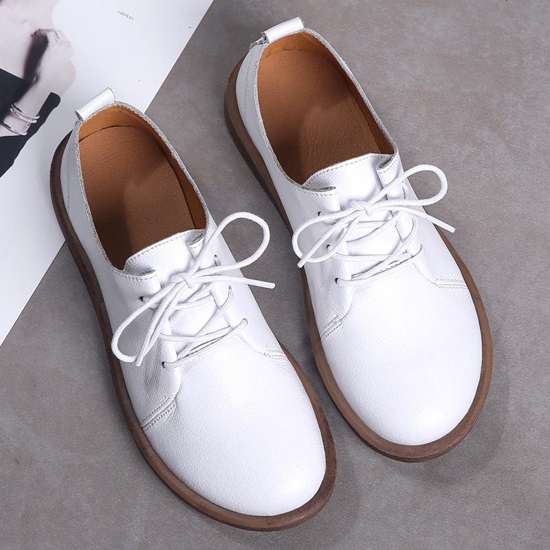 Lizzy Läderskor För Läder Från Oxfords Platta Skor - Beige