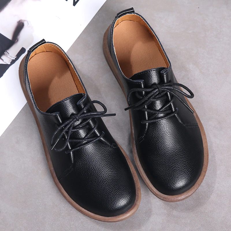 Lizzy Läderskor För Läder Från Oxfords Platta Skor - Beige
