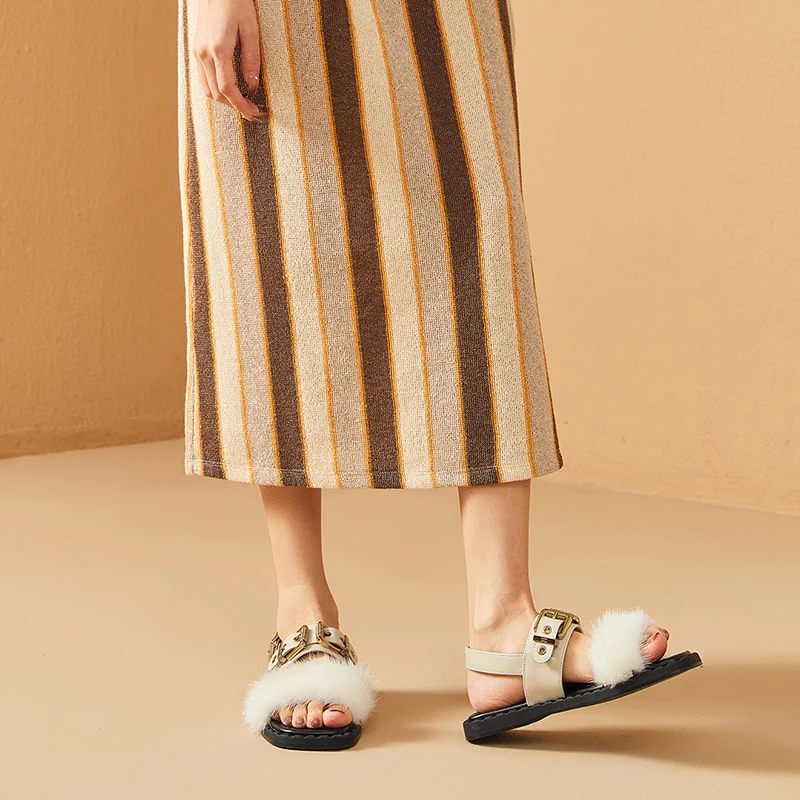 Loany Lädersandal För Kvinnor - Beige