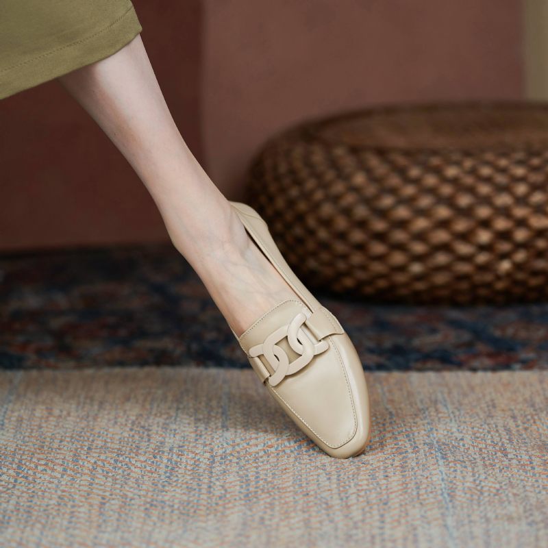 Loy Damer Med Låga Klackar Slip On Loafer Skor - Beige