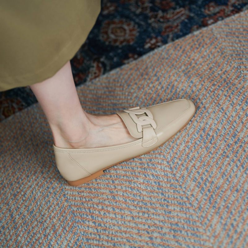 Loy Damer Med Låga Klackar Slip On Loafer Skor - Beige