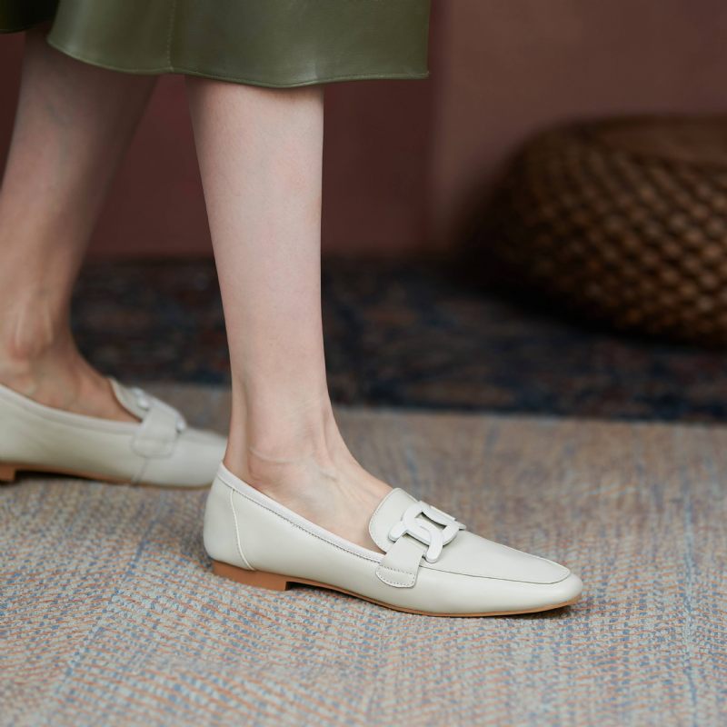 Loy Damer Med Låga Klackar Slip On Loafer Skor - Beige