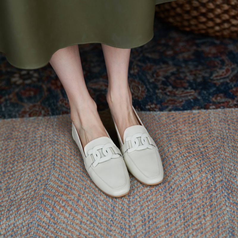 Loy Damer Med Låga Klackar Slip On Loafer Skor - Beige