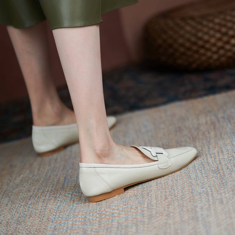 Loy Damer Med Låga Klackar Slip On Loafer Skor - Beige