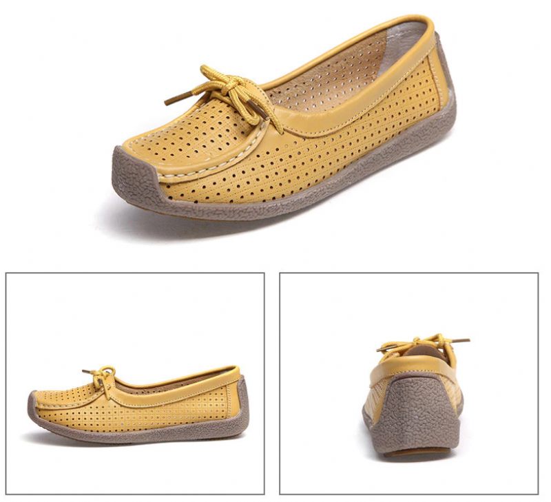 Loyola Dam Sommar Läder Platta Loafers - Gul