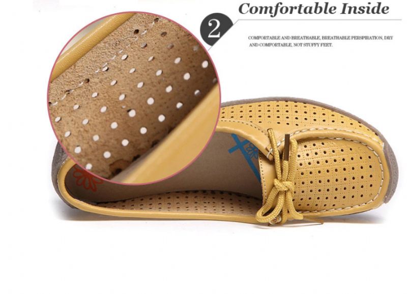 Loyola Dam Sommar Läder Platta Loafers - Gul