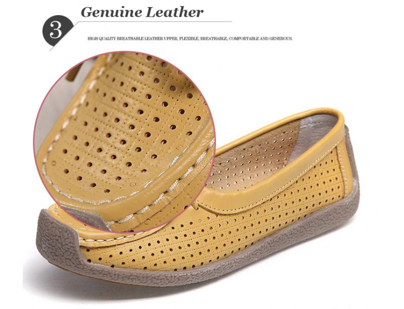 Loyola Dam Sommar Läder Platta Loafers - Gul
