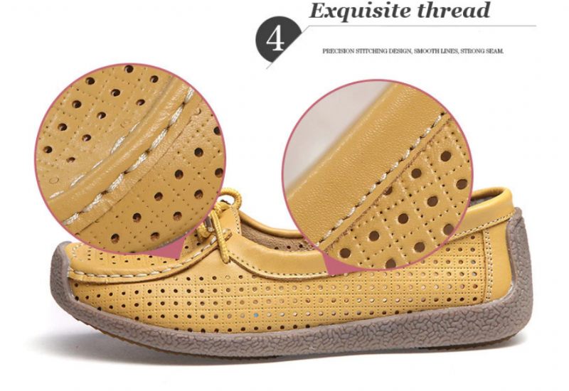 Loyola Dam Sommar Läder Platta Loafers - Gul