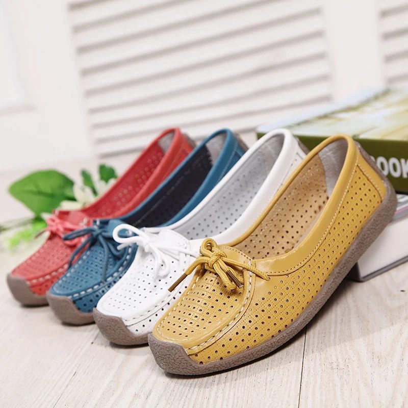 Loyola Dam Sommar Läder Platta Loafers - Gul
