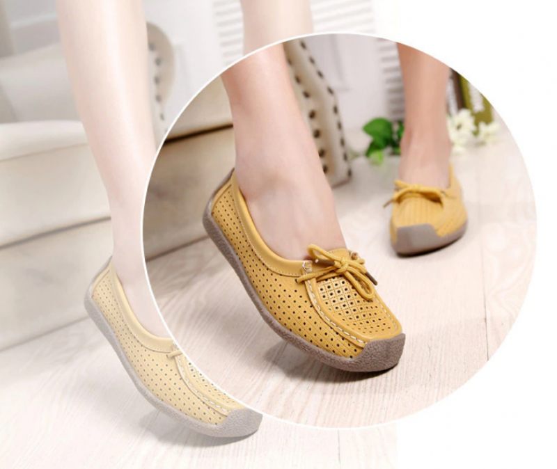 Loyola Dam Sommar Läder Platta Loafers - Gul