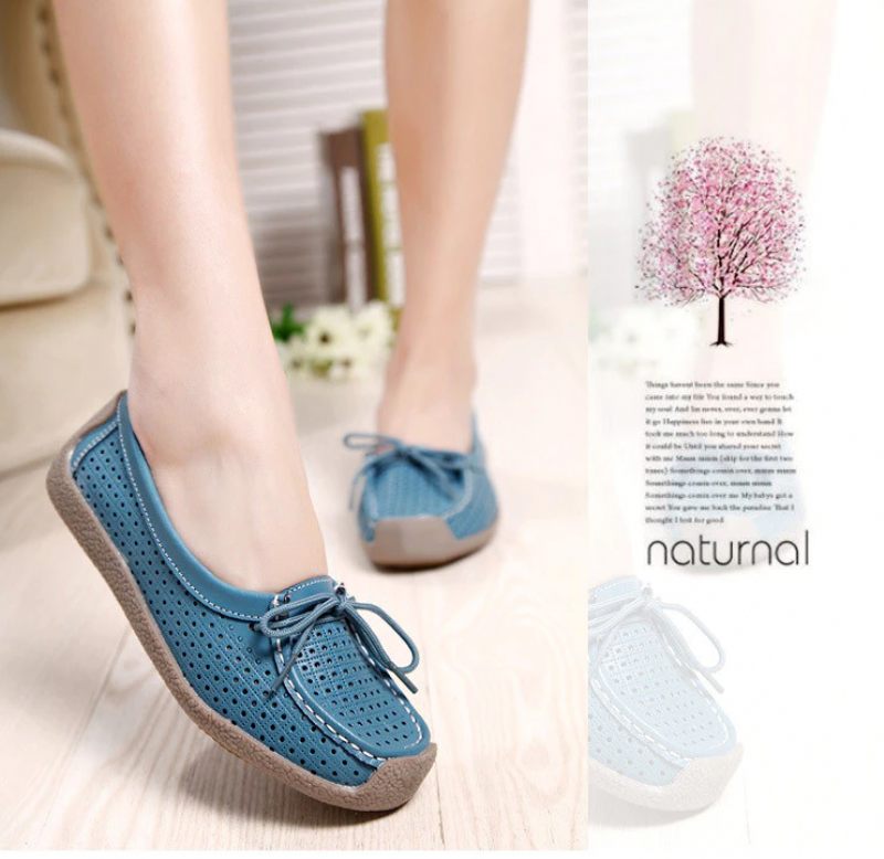 Loyola Dam Sommar Läder Platta Loafers - Gul