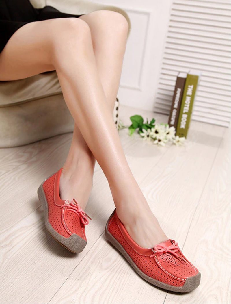 Loyola Dam Sommar Läder Platta Loafers - Gul