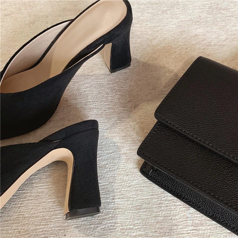 Luna Dam Elegant Mules Höga Svarta Klackar - Svart