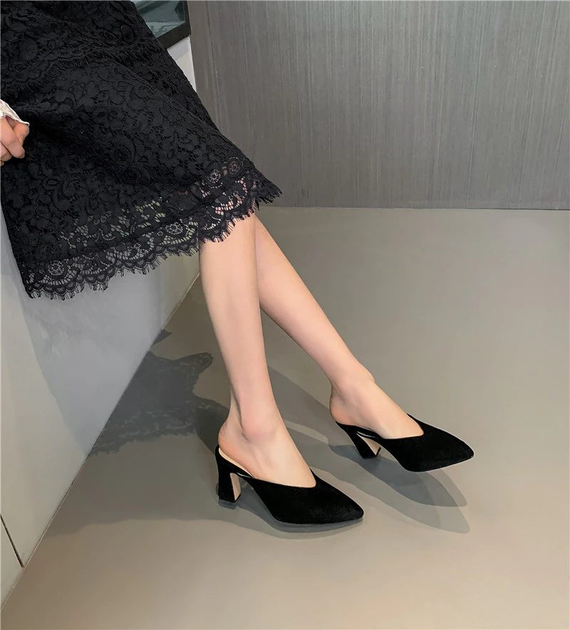 Luna Dam Elegant Mules Höga Svarta Klackar - Svart