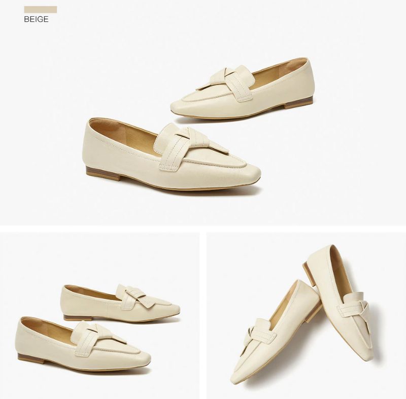 Lupita Damskor Med Fyrkantig Tå I Läder - Beige