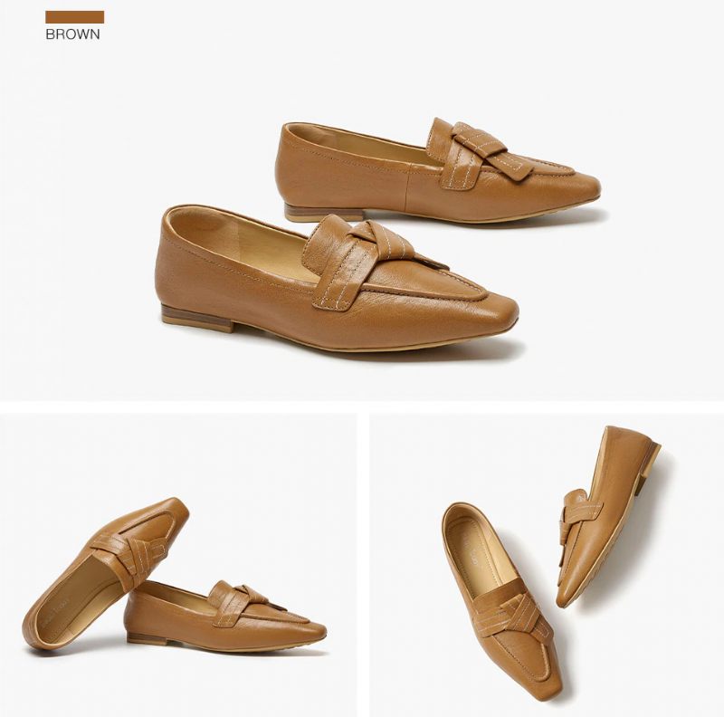 Lupita Damskor Med Fyrkantig Tå I Läder - Beige