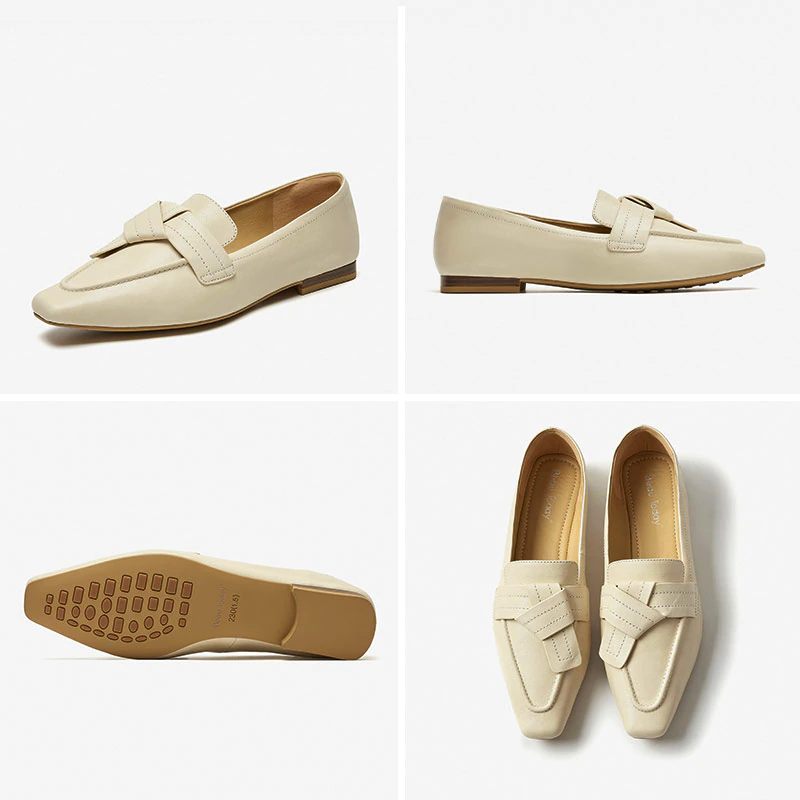 Lupita Damskor Med Fyrkantig Tå I Läder - Beige