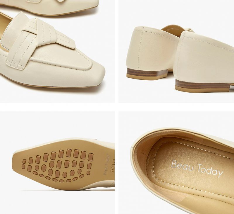 Lupita Damskor Med Fyrkantig Tå I Läder - Beige