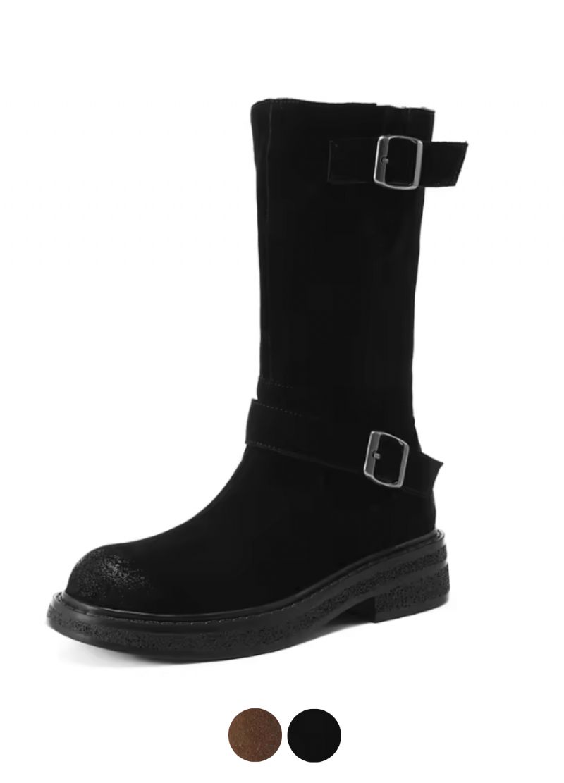 Luvy Kvinnors Mid Calf High Rund Toe Boots