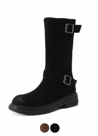 Luvy Kvinnors Mid Calf High Rund Toe Boots