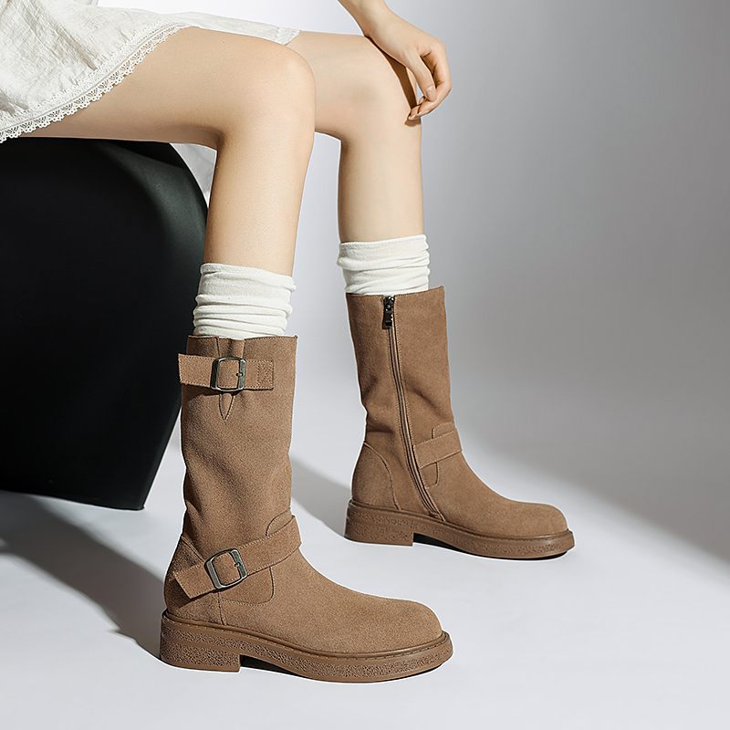 Luvy Kvinnors Mid Calf High Rund Toe Boots - Svart
