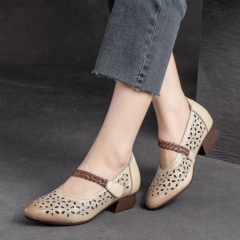 Magdalena Bekväma Läderpumpar För Kvinnor - Beige