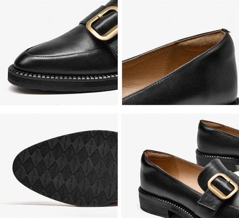 Mallet Platta Läder Loaferskor För Kvinnor - Svart
