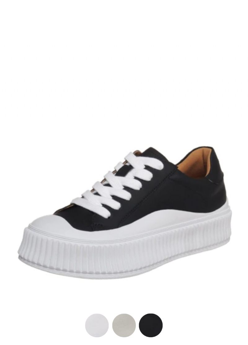 Mardin Flat Läder Platform Black Sneaker För Kvinnor