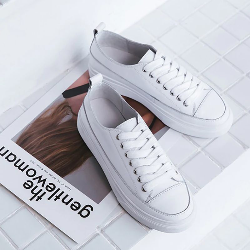 Mardin Flat Läder Platform Black Sneaker För Kvinnor - Svart