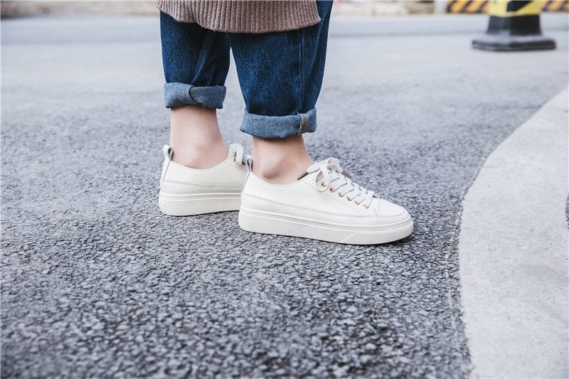 Mardin Flat Läder Platform Black Sneaker För Kvinnor - Svart