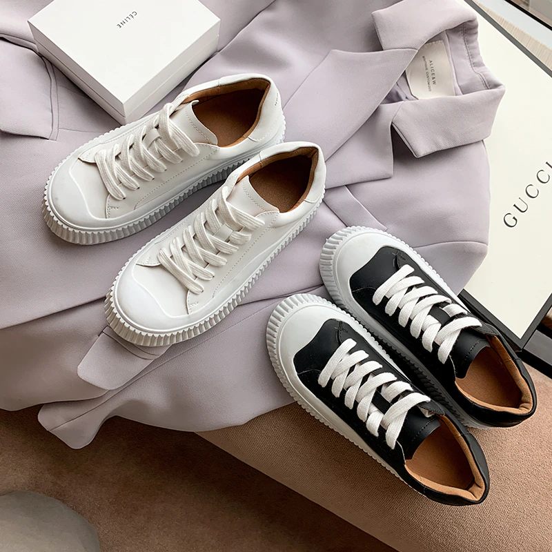 Mardin Flat Läder Platform Black Sneaker För Kvinnor - Svart