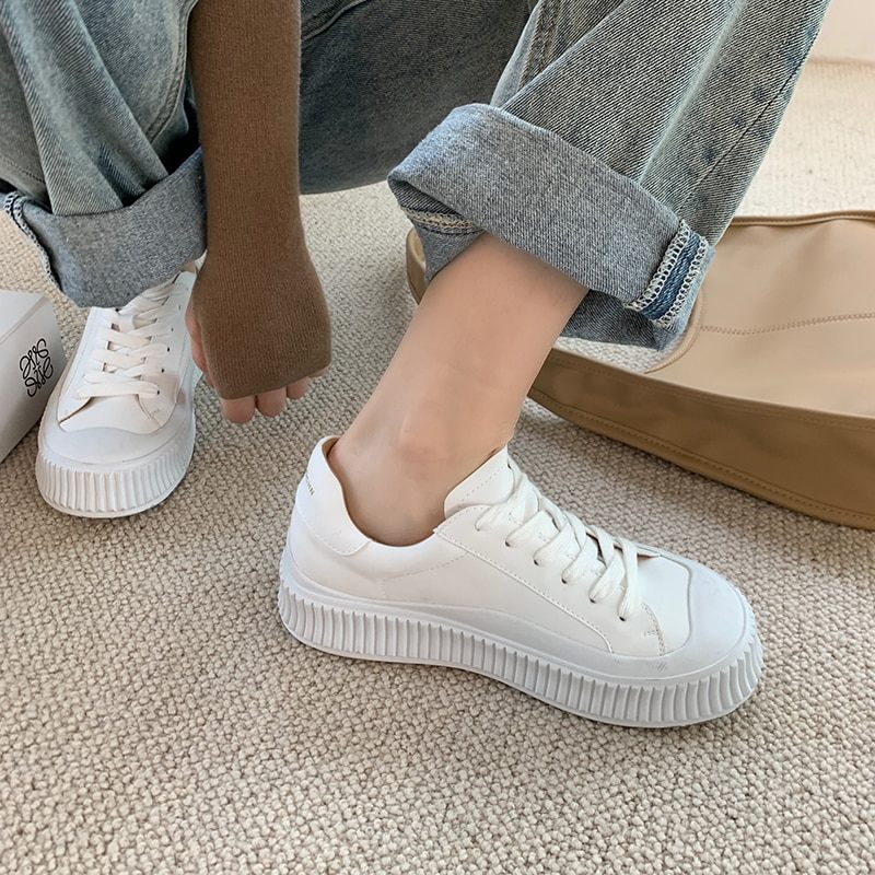 Mardin Flat Läder Platform Black Sneaker För Kvinnor - Svart