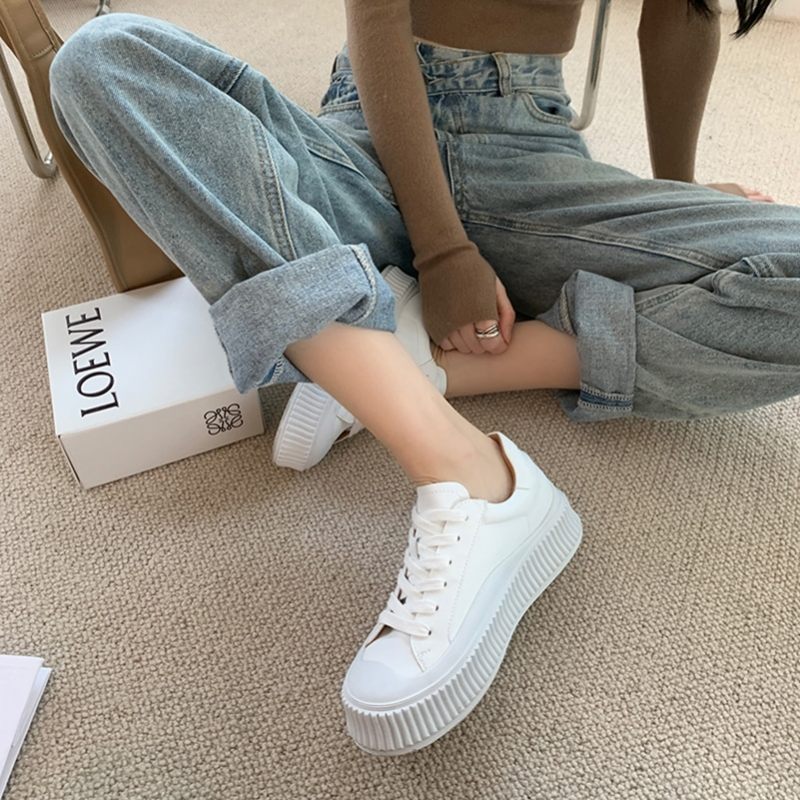 Mardin Flat Läder Platform Black Sneaker För Kvinnor - Svart