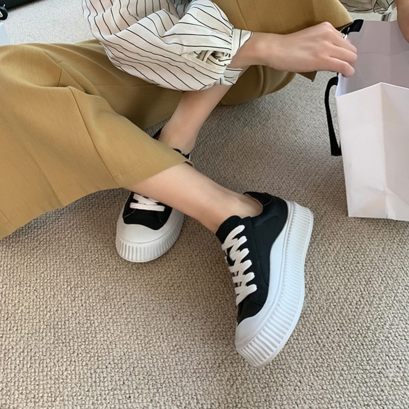 Mardin Flat Läder Platform Black Sneaker För Kvinnor - Svart